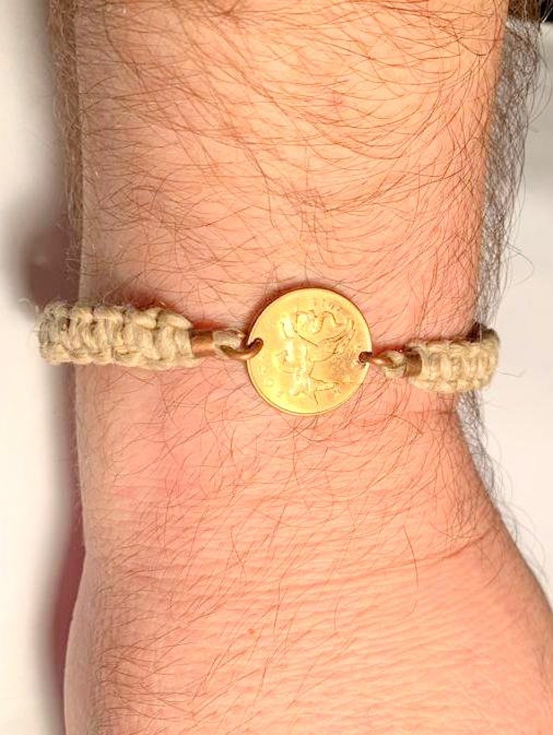 Hemp Coin Bracelet Gift for MenWomen Macrame Hemp Twine Coin Bracelet Jewelry