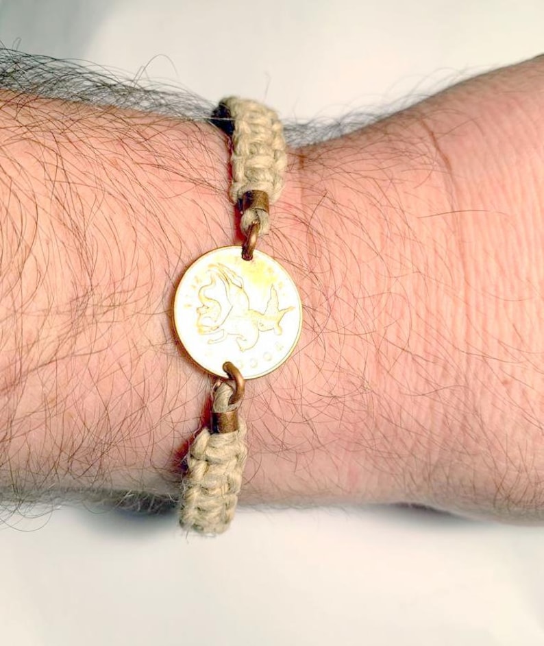 Hemp Coin Bracelet Gift for MenWomen Macrame Hemp Twine Coin Bracelet Jewelry