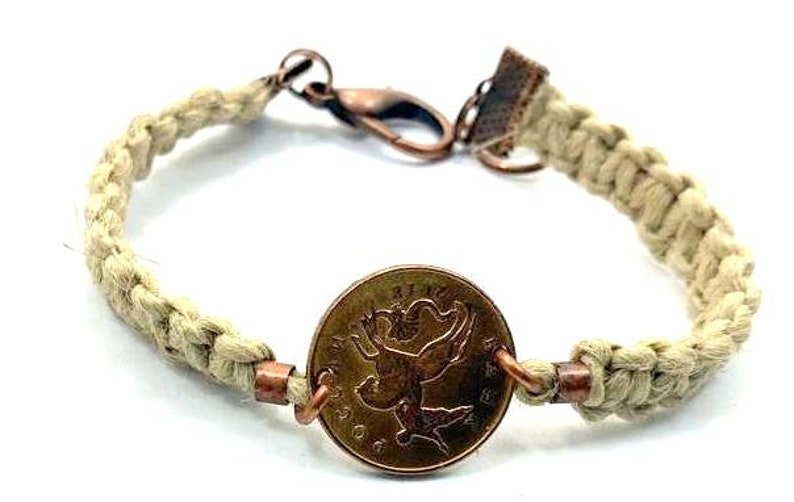 Hemp Coin Bracelet Gift for MenWomen Macrame Hemp Twine Coin Bracelet Jewelry