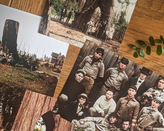 Vintage Snohomish Photographic Print Collection - Set of 4 - Colorized Image Historic Photo Pacific Northwest - Stevens House, Bicycle Tree