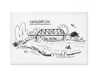 Snohomish River Bridge Kayak Button Magnet Rectangle Fridge