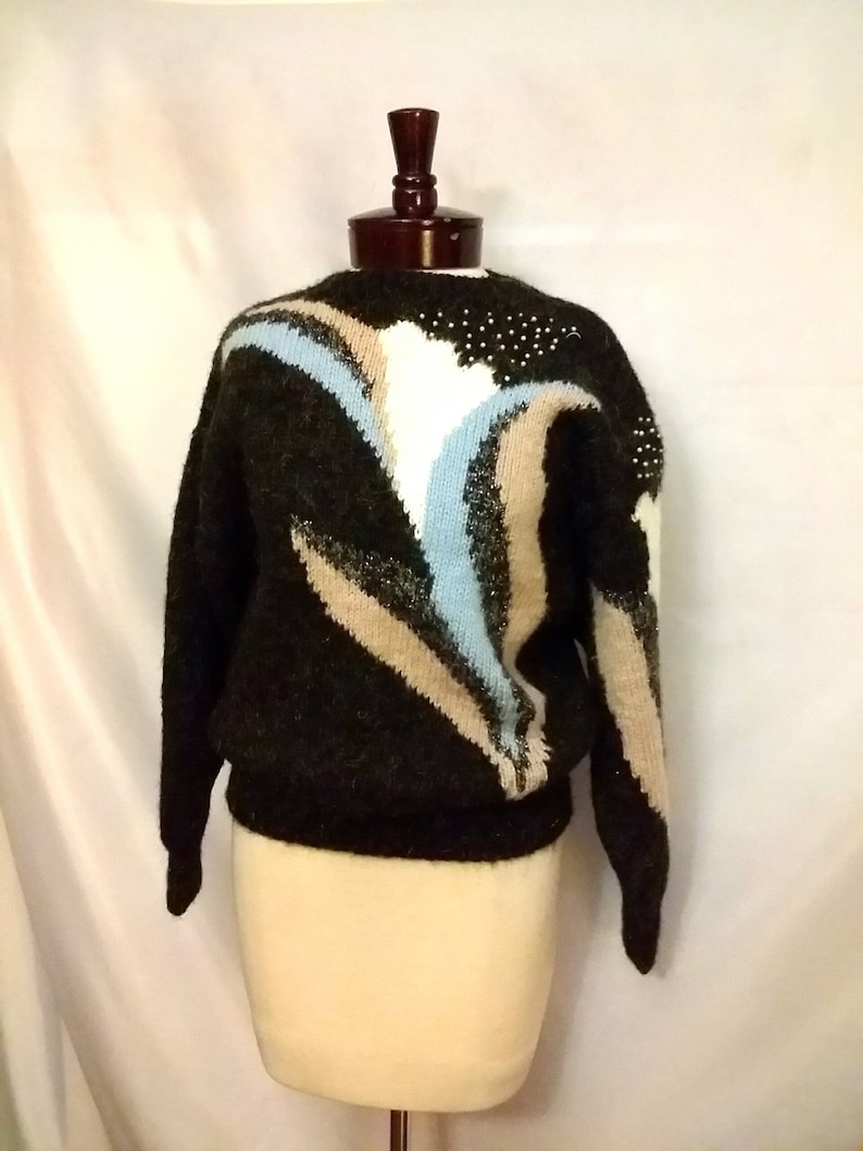SHOP CLOSING 70/% OFF 80s abstract sweater size sm mohair sweater metallic sweater winter sweater vintage clothing size sm