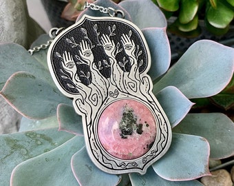 Tree of Fate necklace with Rhodochrosite. Custom length chain.