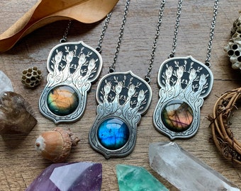 Tree of Fate necklaces. Set No 7 with Labradorites. Custom length chain.