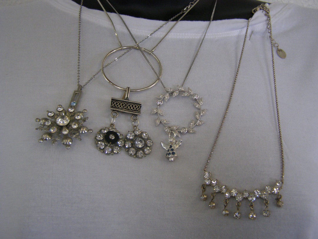 Vintage Costume Jewelry Necklaces. Lot of 4. Vintage Rhinestone Pieces