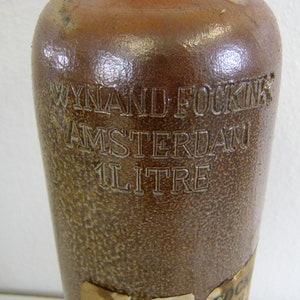 Antique Wynand Fockink Amsterdam Stoneware Gin Bottle. 1 Liter with partial label. image 2