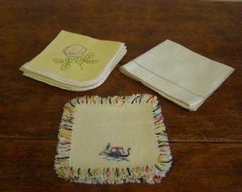 Assorted Vintage Stitched Napkins/Coasters 8 pieces total. (Lot 7)