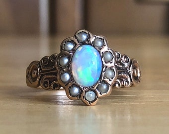 OPAL 925 STERLING SILVER RING SIZE 9 ANTIQUE STYLE SYN #894 