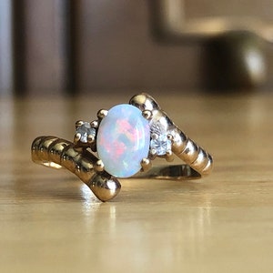 7.5 SIZE SOLID FIRE OPAL STONE IN 10 K white GOLD RING [SOJ6601]