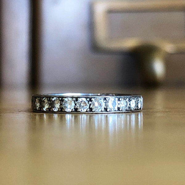 Vintage Diamond Ring Band - MINT CONDITION 14k White Gold Size 4 1/2 - Art Deco April Birthstone - Antique Engagement Wedding Fine Jewelry