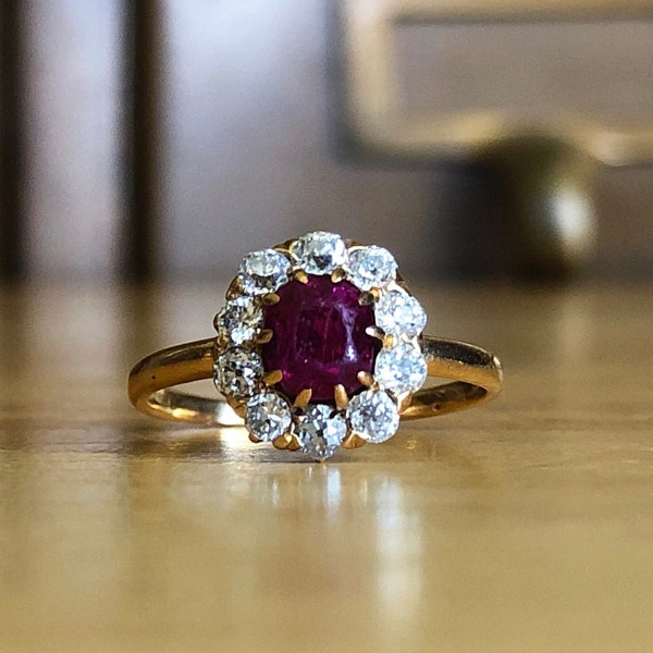 Antique Diamond Ring Engagement - Genuine Victorian 14k Gold Size 5 - July April Birthstone Gift for Her - Vintage Wedding Fine Jewelry