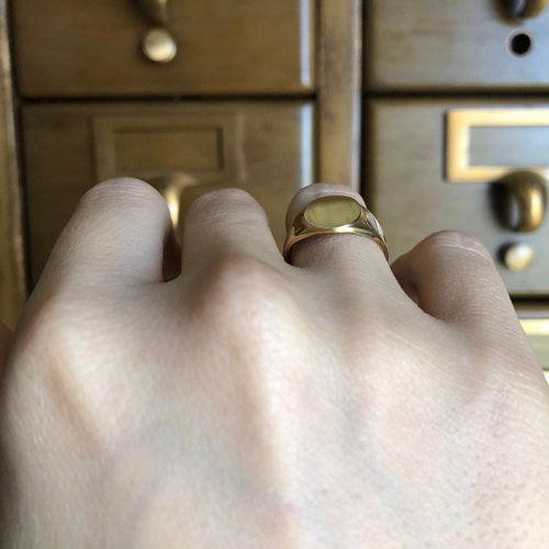 Real Vintage shops Ring Signet - 10k Yellow Gold Fill Art Deco Blank Engravable - Size 8 1/4 1940s Gift for Her Eco Friendly Fine Jewelry