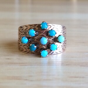 Antique Victorian 14kt Rose Gold Blue Persian Turquoise Ring - Size 8 Non Sizeable Rare Harem Ring - Antique Statement Stacking Jewelry