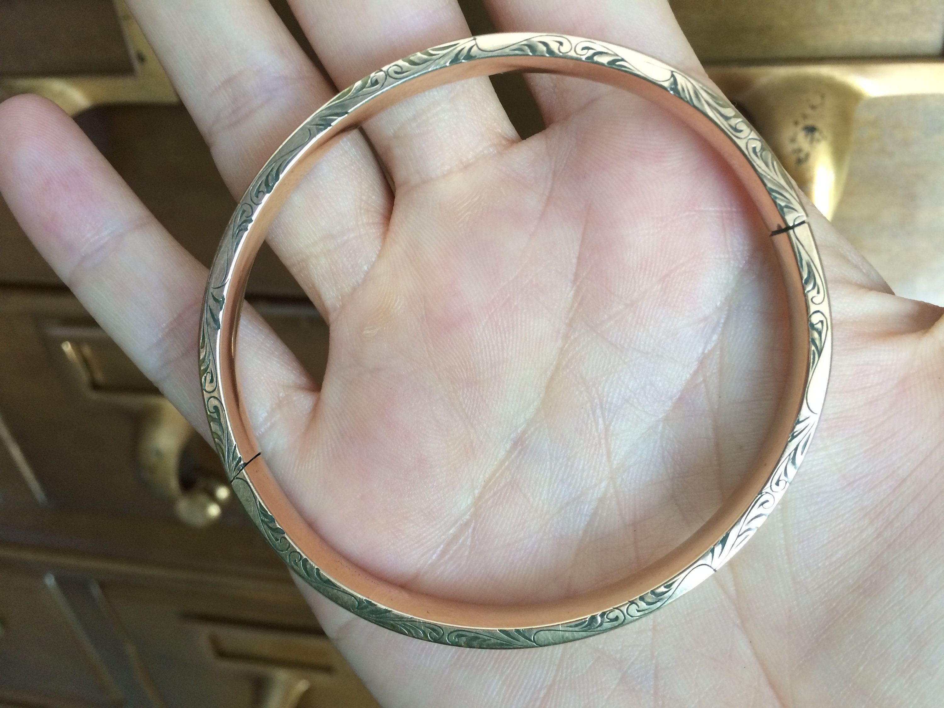 Genuine Antique Bracelet 1800s Victorian Jewelry Bangle Rose Yellow Gold Fill - Floral Eternity Pattern Birthday Gift for Her Birthday