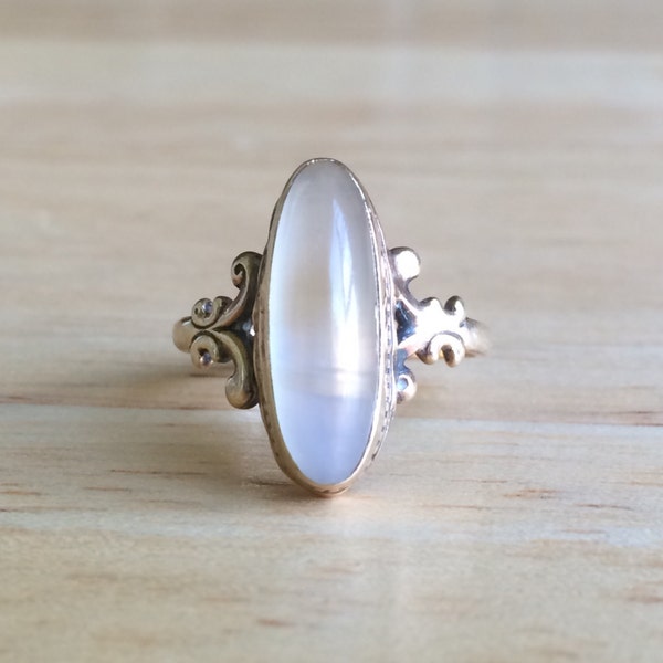 Moonstone Engagement Ring - Vintage Art Deco 10kt Yellow Gold - Size 4 3/4 Sizeable Alternative Engagement - Wedding Antique Fine Jewelry