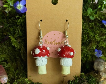 Toadstool Mushroom Clay Earrings