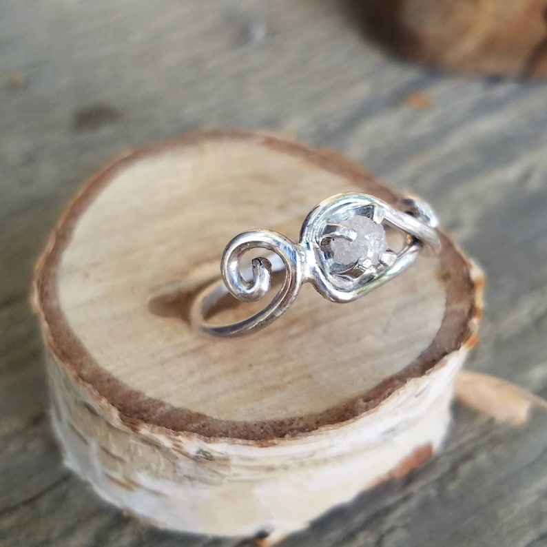 Sterling silver and raw diamond ring Wedding ring Raw diamond ring Engagement ring diamond engagement ring unique ring ooak one of a kind