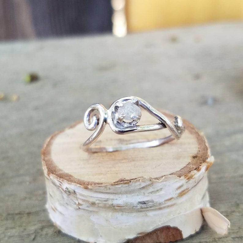 Sterling silver and raw diamond ring Wedding ring Raw diamond ring Engagement ring diamond engagement ring unique ring ooak one of a kind