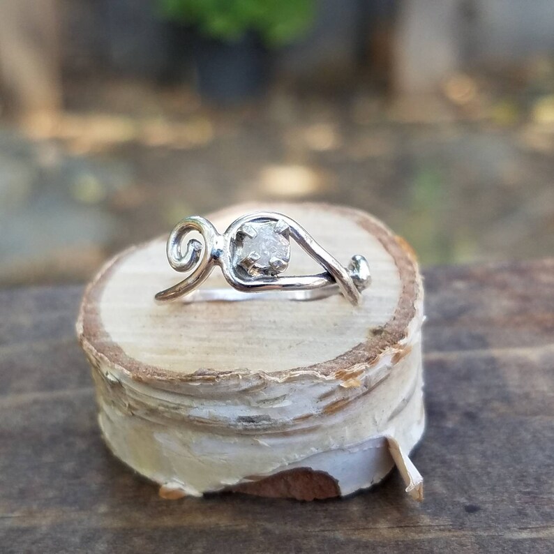 Sterling silver and raw diamond ring Wedding ring Raw diamond ring Engagement ring diamond engagement ring unique ring ooak one of a kind