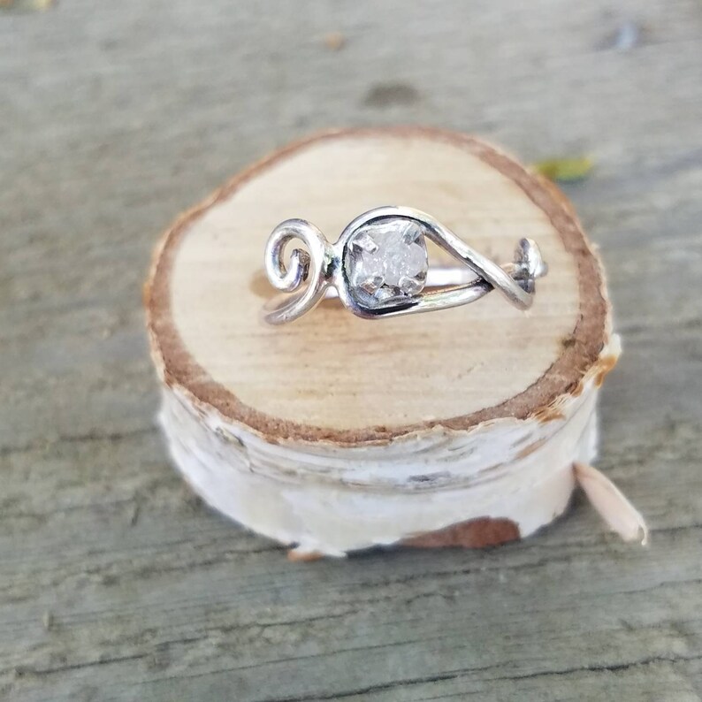 Sterling silver and raw diamond ring Wedding ring Raw diamond ring Engagement ring diamond engagement ring unique ring ooak one of a kind