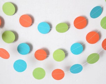 Orange, Aqua and Lime green garland, Circle garland, Colorful bunting, Party Garland, Smash cake decorations, Back to school decorations