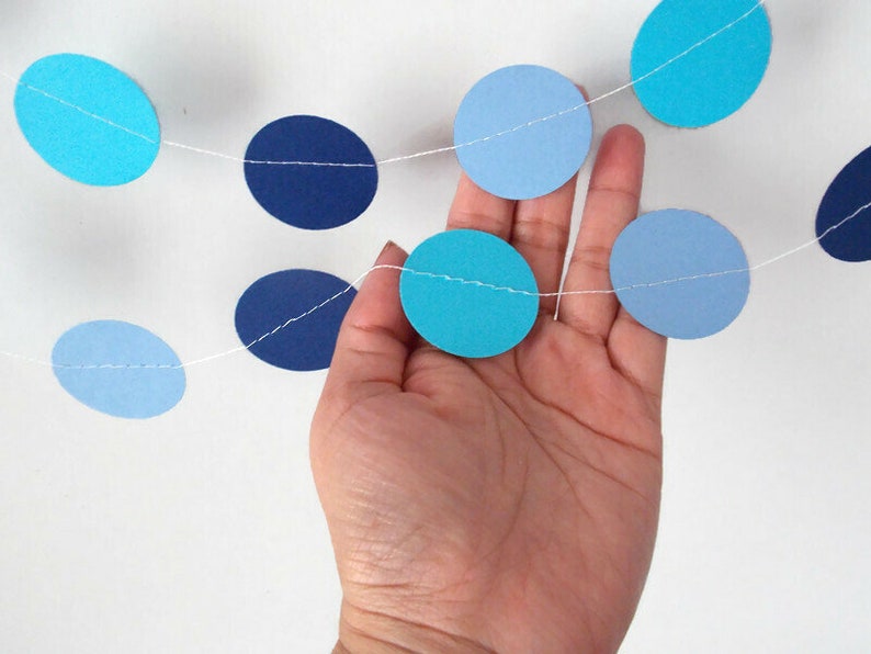 Navy Blue Birthday decorations Blue and Aqua circle garland Baby shower garland Cake smash backdrop
