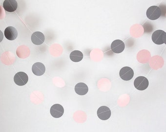 Pink and Gray Circle Garland, Baby Shower decorations, Birthday decor, Birthday garland, Party decorations