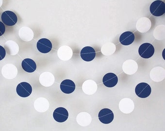 Navy blue and white circle garland, Nautical theme party decorations, Virtual Party decorations, Graduation backdrop