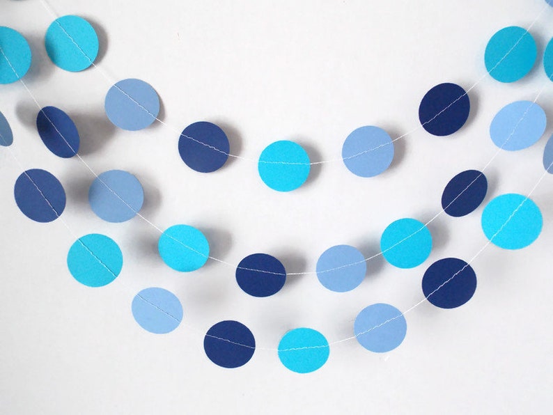Navy Blue Birthday decorations Blue and Aqua circle garland Baby shower garland Cake smash backdrop
