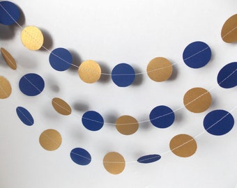 Navy blue and Gold circle garland, Graduation decorations, Birthday Garland, Party decorations, Back to school decorations