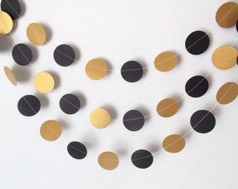 Black and Gold circle garland, Graduation decorations, Birthday Garland, Party decorations, Retirement party decorations, Back to school
