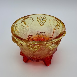 Vintage ~ Jeannette Glass ~ Footed Candy Dish ~ Grapes & Leaves ~ Amberina Flash