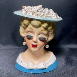 Vintage & RARE ~ Japan MMG Crafted ~ Lady Head Vase with &#39;Pearl&#39; Earrings ~ Sticker Intact