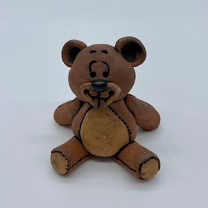 Studio Pottery ~ Teddy Bear Figurine ~ with stitching detail and studio mark