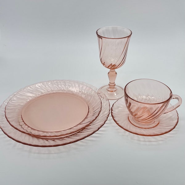 Vintage ~ Aroroc Luminarc, France ~ Rosaline, Blush Pink, Swirl Dishes ~ Service for 16 ~ Sold Separately