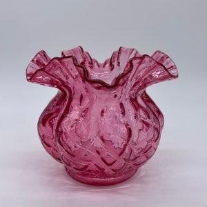 Vintage ~ Fenton ~ Diamond Optic Ruby Overlay ~ No. 192 ~ Double Crimped Vase