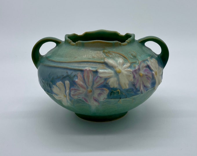 Vintage Roseville Pottery Cosmos Two Handled Vase 3754 Etsy