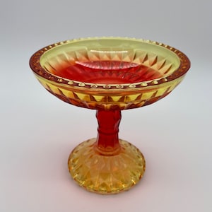 Vintage ~ Jeannette Glass ~ Pedestal Compote ~ Windsor Diamond ~ Beaded Detail ~ Amberina Flash