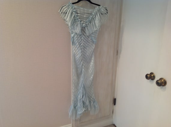 Antique aqua striped silk ruffle dress circa 1920