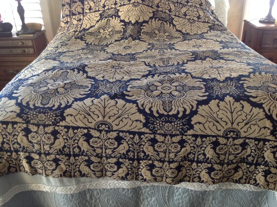 Antique Blue And White Woven Coverlet Circa 1800s Etsy