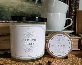 French Press (No. 13), Cafe Candle, Home Decor, Gift, Home Fragrance, Slow Burning Soy Candle