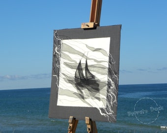 Black Sails - Textile Art, Nautical Art, Nautical Chic, Contemporary Art, Fine Art. Sophisticated gift!