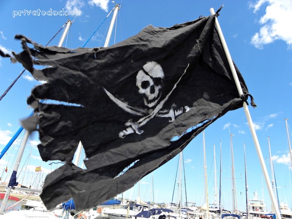 Pirate Flag Nautical Art,jolly Roger, Man Cave, Battle-worn, Hand