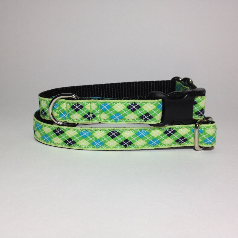 5/8th inch Green plaid dog collar Etsy