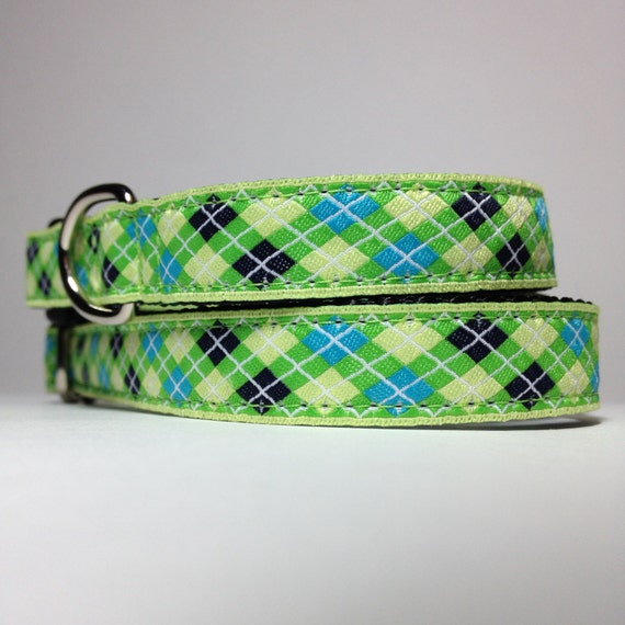 5/8th inch Green plaid dog collar Etsy