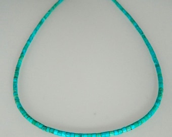Native American Santo Domingo Kingman Turquoise Heishi Sterling Silver Necklace 18" Perfect 4 Pendants