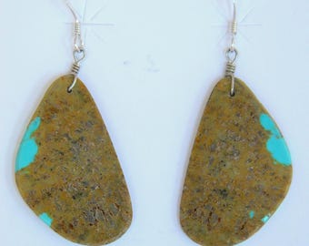 Native American Santo Domingo Blue Turquoise Teardrop Sterling Silver Handmade Earrings 2"