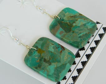 Native American Santo Domingo Kingman Turquoise Sterling Silver Handmade Earrings - Chery Crespin 2"