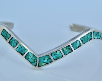 Native American Navajo Blue Turquoise Sterling Silver Lightening Handmade Dead Pawn Cuff Bracelet 6 1/4"