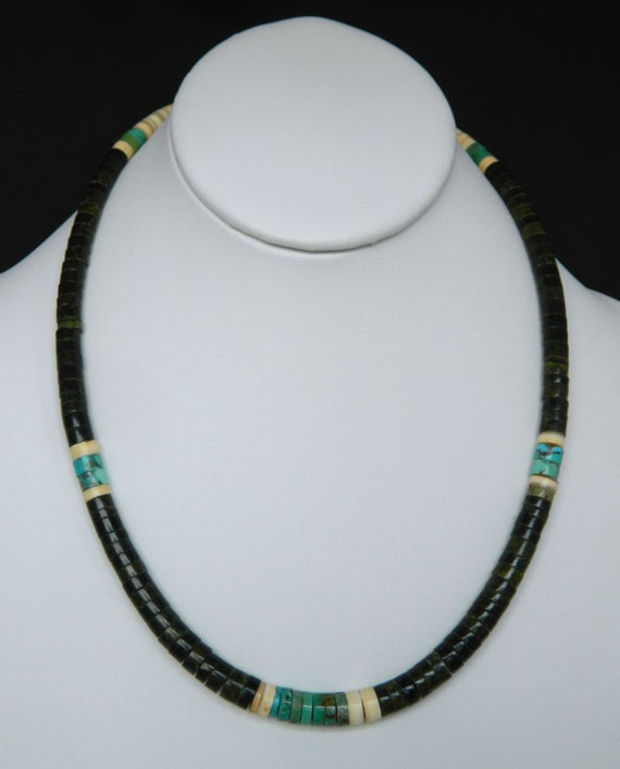 Native American Santo Domingo Turquoise Dark Gree… - image 5